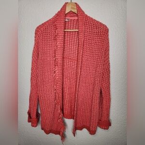 Free People I'll Be Around Coral Knit Cardigan With Fringe Edging Size XS